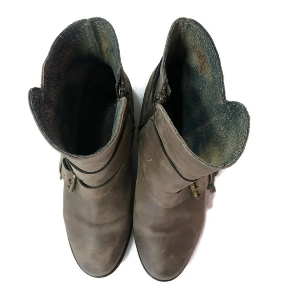 T&B Light Brown Distressed Leather Ankle Boots